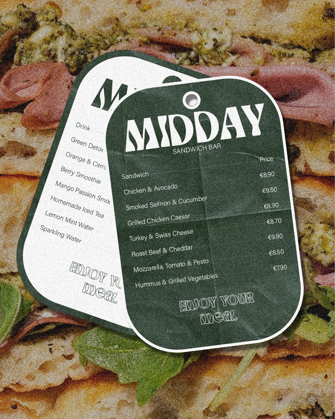 Étiquettes menu Midday sur fond de sandwich